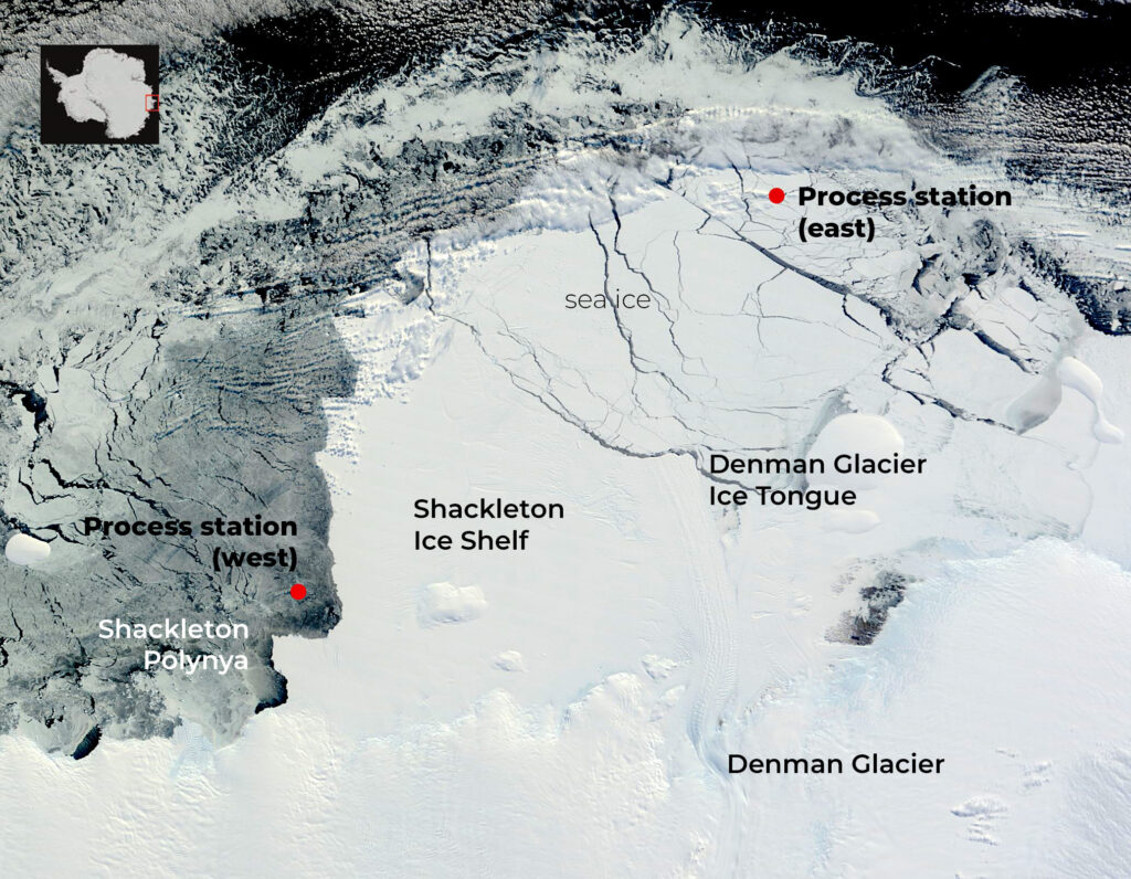 process station map with inset MODIS 31 March 2010