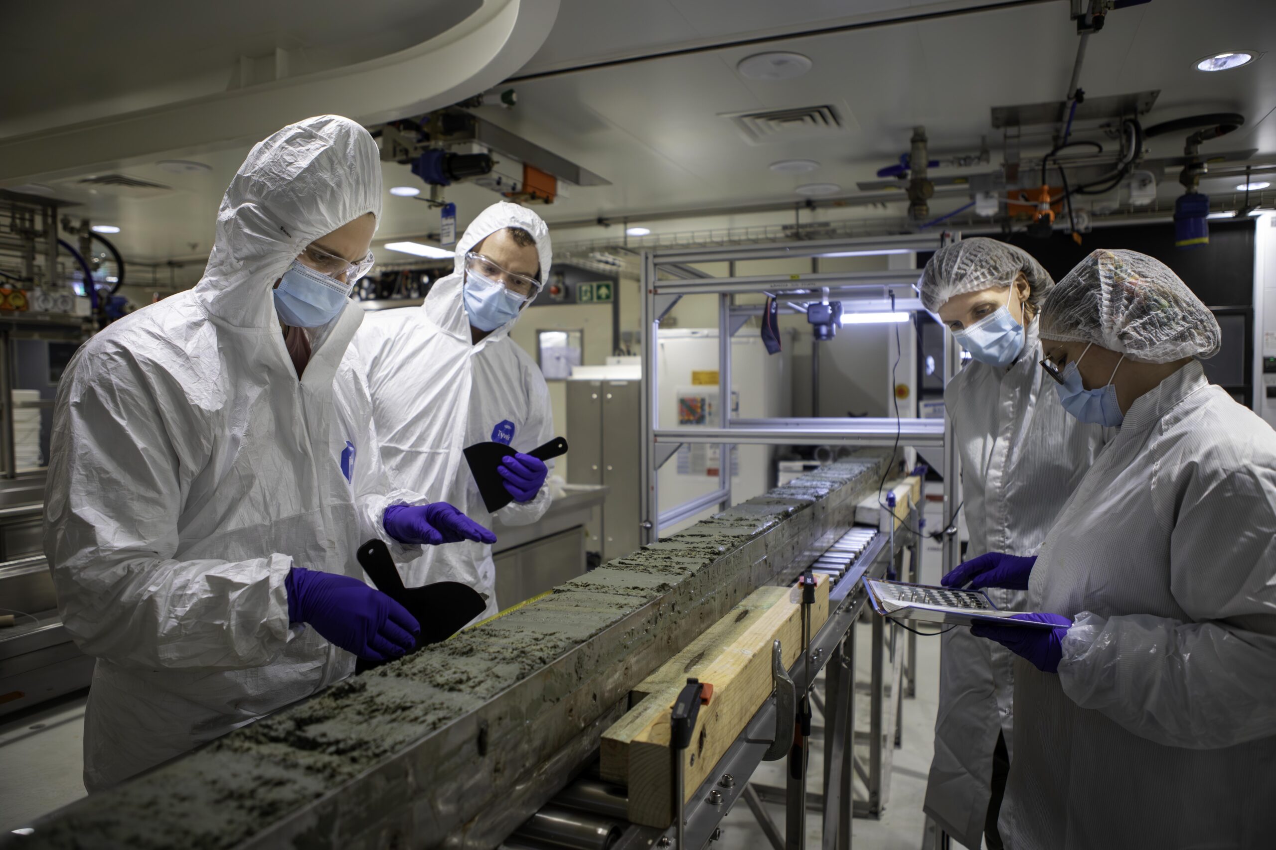 Researchers on board the RSV Nuyina as part of the Denman Marine Voyage (including Dr Taryn Noble and Dr Katharina Hochmuth)